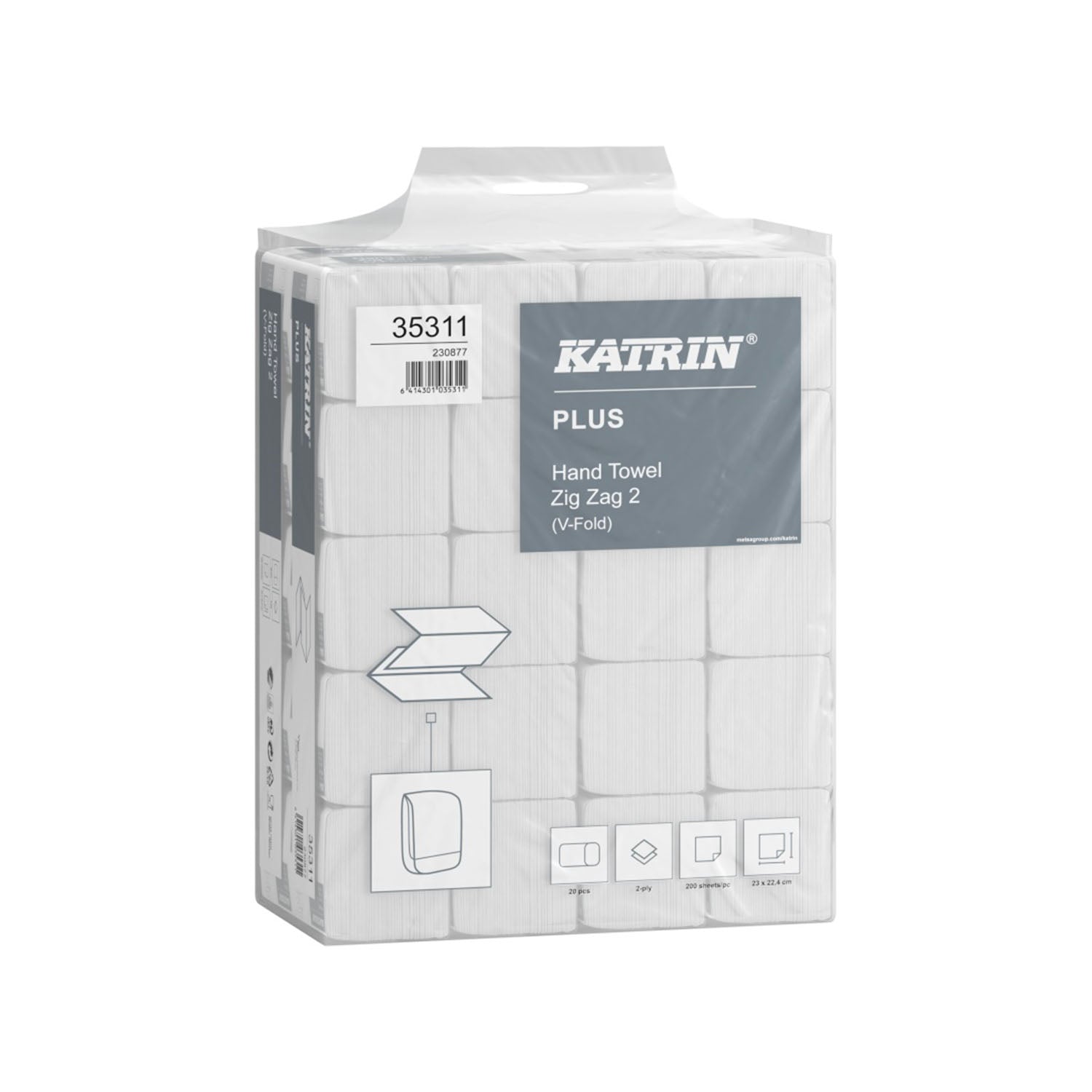 Ručník papírový skládaný Z-Z Katrin Plus Handy Pack, 2vrstvý, celulóza, 22,4 x 23 cm, 4 000 ks, bílý