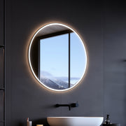 Black round LED mirror, 600 mm diameter, with two touch sensors