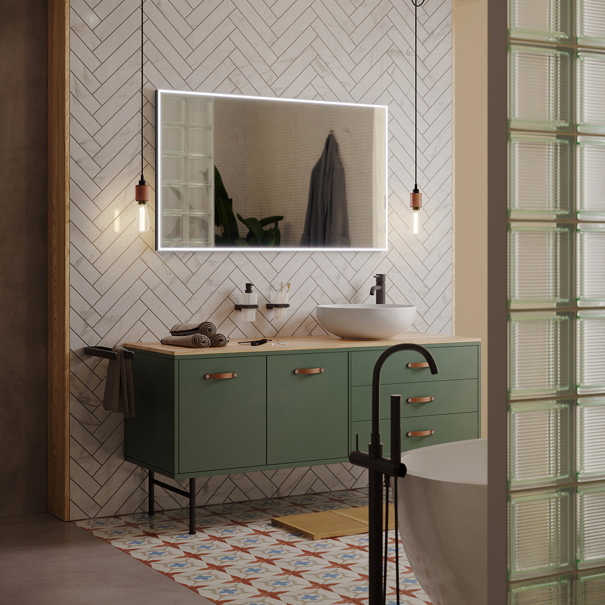 Black LED mirror, 800x700